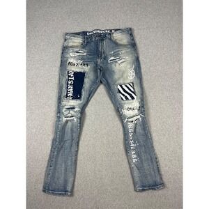 Grindhouse‎ Denim Jeans Mens 38x32 Blue Patchwork Paint Splatter Distressed